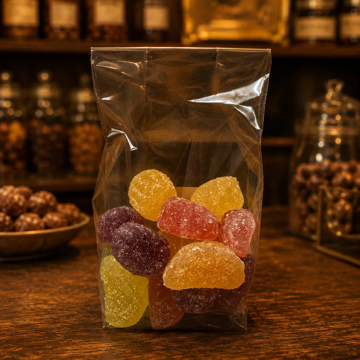 Färgglad gelékonfektyr i transparent påse